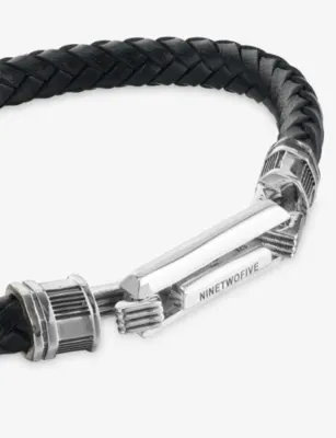 NINETWOFIVE Rasil Braided Sterling-Silver And Leather Bracelet - L detail 3