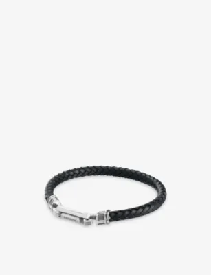 NINETWOFIVE Rasil Braided Sterling-Silver And Leather Bracelet - L