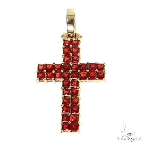 PIA - For Him GEMSTONES 2 Row Blood Red Princess Cut Sapphire Cross 67670 in Rose – Pendant