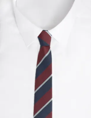 THE FRANKIE SHOP Lene Striped Woven Tie in BURGUNDY, additional product view 3