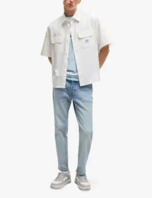 HUGO Spread-Collar Brand-Patch Cotton Shirt detail 2