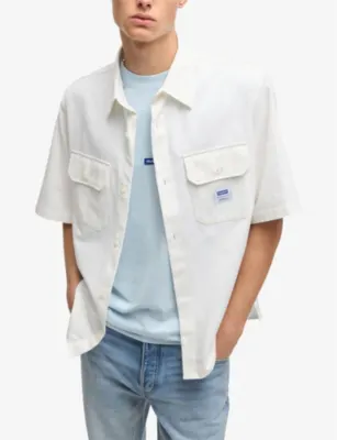 HUGO Spread-Collar Brand-Patch Cotton Shirt detail 3