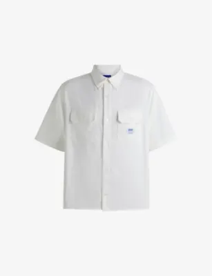 HUGO Spread-Collar Brand-Patch Cotton Shirt