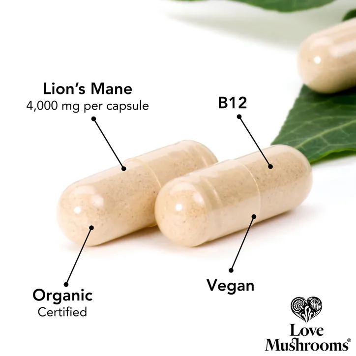 Love Mushrooms Organic Lion's Mane 4000mg Capsules detail 3