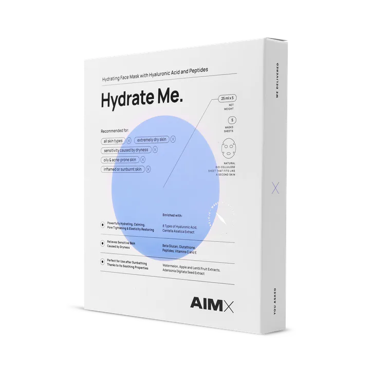 AIMX Box Of Aimx Moisturising Sheet Mask With Peptides Hydrate Me 5 Sheets X 25ml