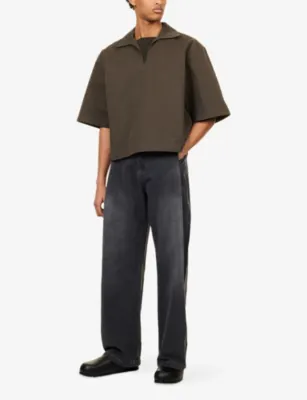 SEVENTH Football Box-Fit Cotton-Blend Polo Top in KHAKI BROWN, additional product view 2