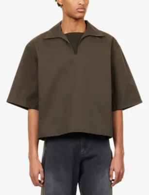 SEVENTH Football Box-Fit Cotton-Blend Polo Top in KHAKI BROWN, additional product view 3