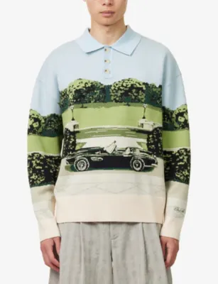 ONLY THE BLIND Jardin De Blake's Intarsia Knitted Polo Shirt detail 3