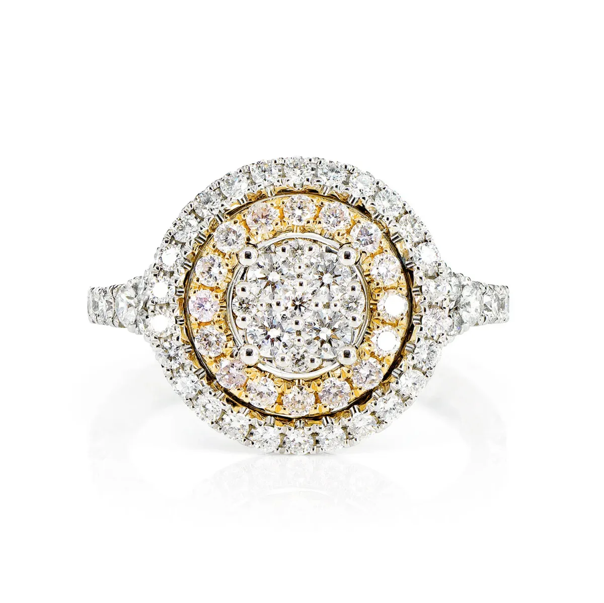 For Him Double Halo Round Cluster Diamond Ring in Two Tone Rose / Natural Diamond – Ring