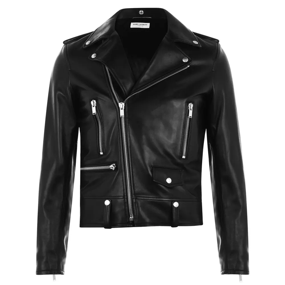 Saint Laurent Men's Motorcycle Leather Long Sleeve Jacket