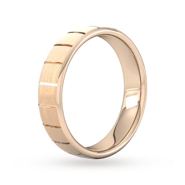 For Him 5mm Slight Court Standard Vertical Lines Wedding Ring In 9 Carat Rose Gold detail 2