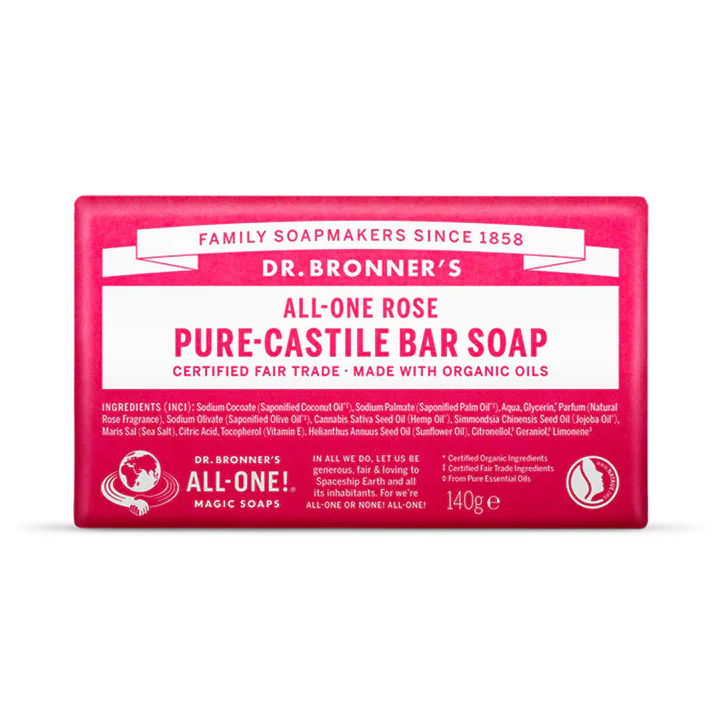 Dr Bronner All-One Rose Pure-Castile Bar Soap 140g