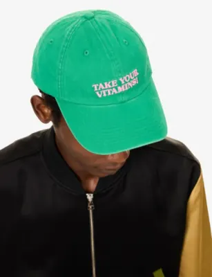 NOT BORING Take Your Vitamins It's OK Slogan-Embroidered Cotton Cap detail 2
