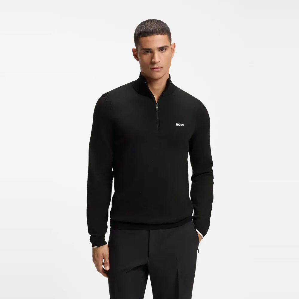Boss Men's Ever-X Boss Green Cotton Long-Sleeve 1/4-Zip Knitted Top detail 2