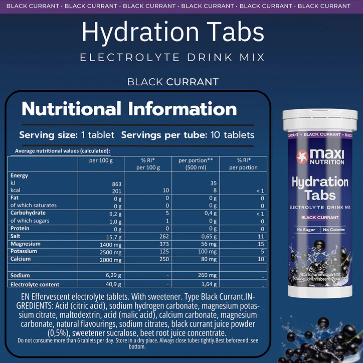 Maxi Nutrition MaxiNutrition Hydration tabs, Black Currant, Zero Sugar 6 x10 Tablets (6 Pack) detail 2