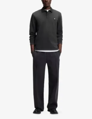 HUGO Stacked Logo-Appliqué Long-Sleeved Stretch-Woven Polo Shirt detail 2