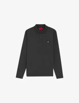 HUGO Stacked Logo-Appliqué Long-Sleeved Stretch-Woven Polo Shirt