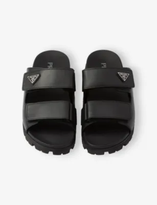 PRADA Enamelled-Logo Leather Slides - EUR 39 / 5 UK MEN detail 2