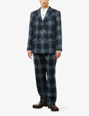 LABRUM LONDON Harris Checked Tweed Trousers in BLUE, additional product view 2