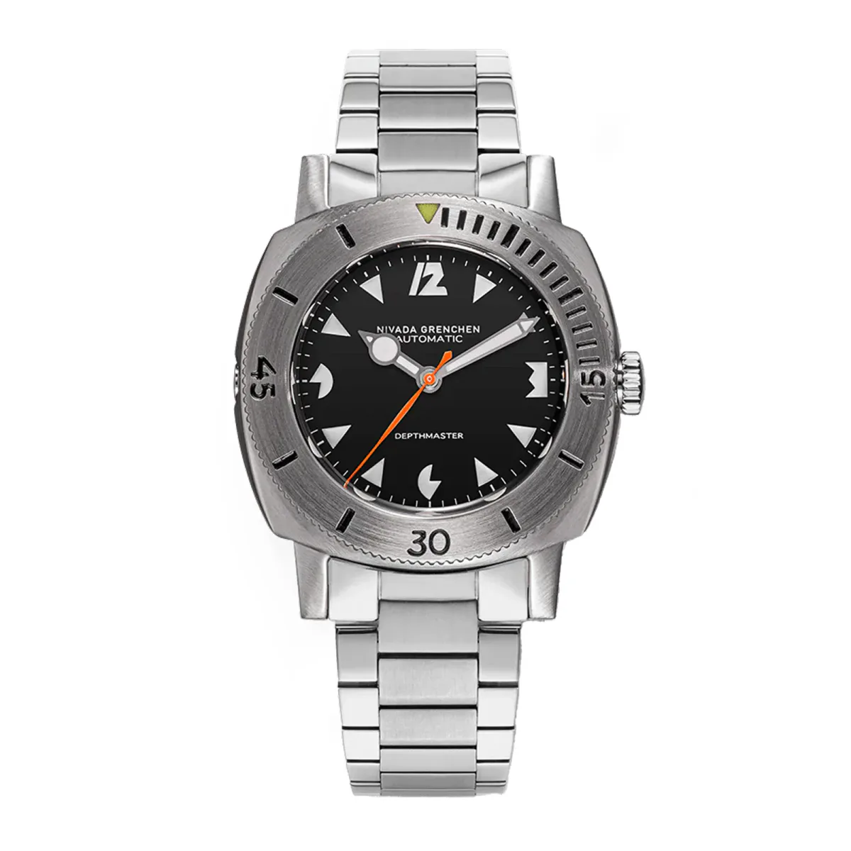 Nivada Grenchen White Pacman Depthmaster 39mm Mens Watch Black