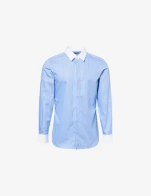 TOM FORD Stripe Contrast Cotton Shirt in BLUE & BLACK – Mens | Shirts | Formal Shirts | Single-cuff