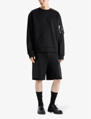 PRADA Re-Nylon Patch Crewneck Cotton-Jersey Sweatshirt detail 2