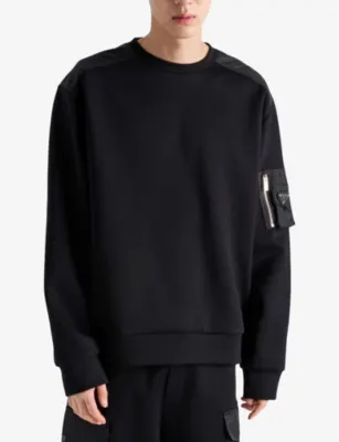 PRADA Re-Nylon Patch Crewneck Cotton-Jersey Sweatshirt detail 3