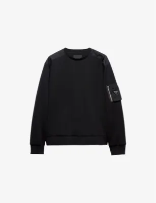 PRADA Re-Nylon Patch Crewneck Cotton-Jersey Sweatshirt