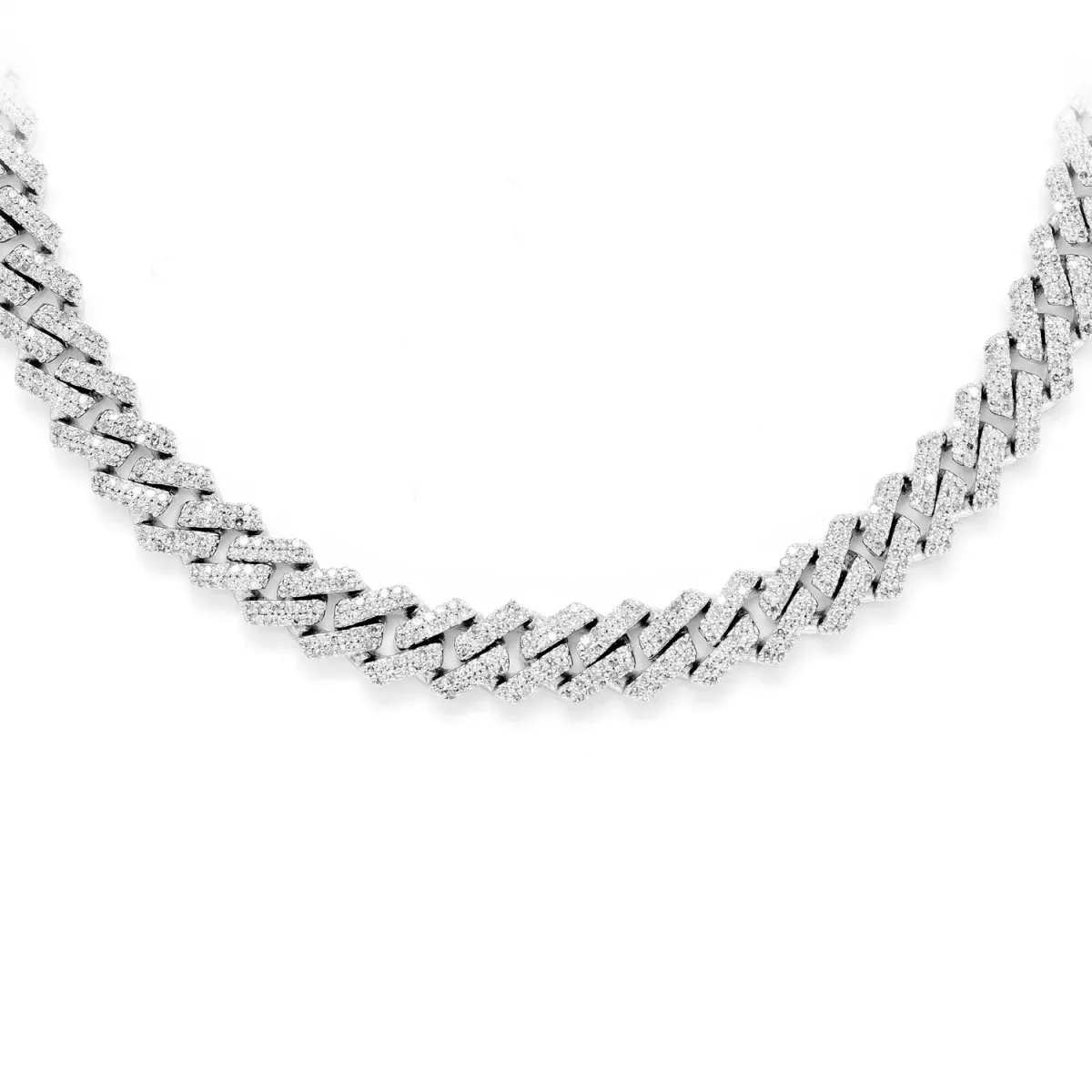 For Him Sterling Silver 8mm Jagged Miami Cuban Diamond Chain in 925 Sterling Silver / 18" / Natural Diamond – Necklace