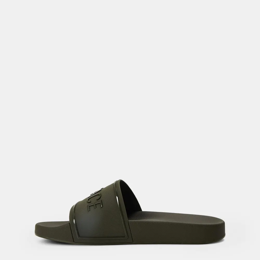Versace Men's Emboss Pool Sliders in Khaki, additional product view 2