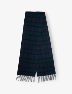 BARBOUR Checked tasselled-trim wool scarf