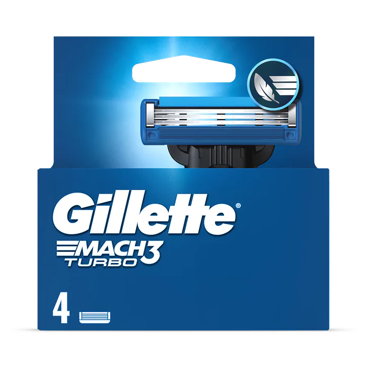Gillette Mach3 Turbo Razor Refills for Men, 4 Razor Blade Refills
