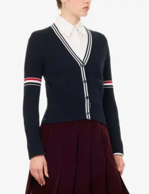 THOM BROWNE Sailboat Striped Cotton Cardigan detail 3