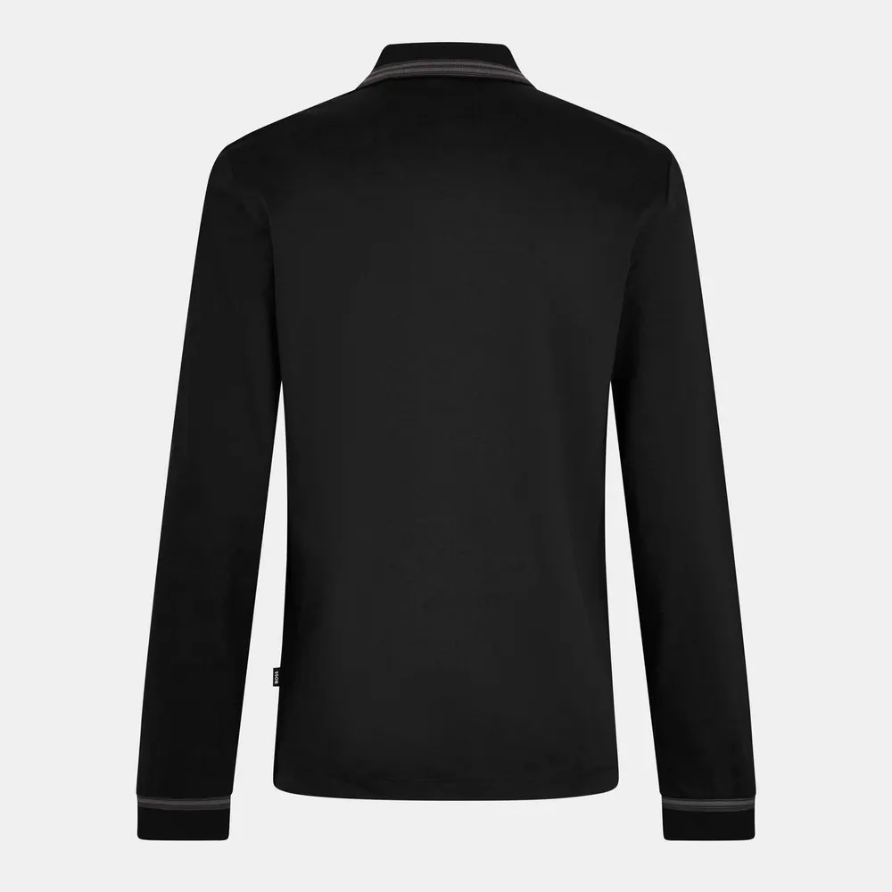 Boss Men's H Pleins Black Long Sleeve Polo Shirt detail 2