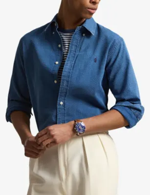 POLO RALPH LAUREN Logo-Embroidered Custom-Fit Cotton-Seersucker Shirt detail 3