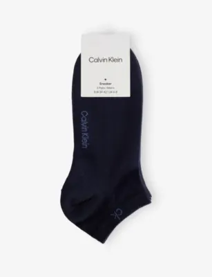 CALVIN KLEIN Logo-Print Stretch Cotton-Blend Trainer Socks Pack of Three - 9-11