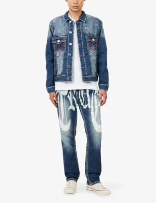 TRUE RELIGION Oversized Embroidered Denim Jacket in DARK WASH, additional product view 2