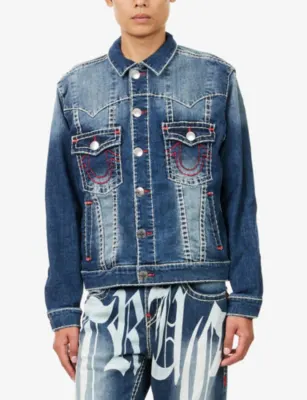 TRUE RELIGION Oversized Embroidered Denim Jacket in DARK WASH, additional product view 3