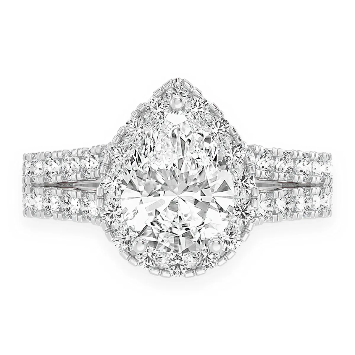 For Him Classic Pear Solitaire Two Row Split Scallop Ring in Rose Gold / 2.00ctw Pear Diamond (G/VS) / Lab Grown Diamond – Ring