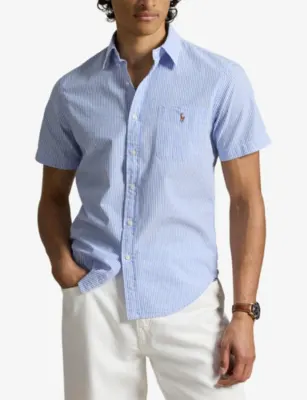 POLO RALPH LAUREN Logo-Embroidered Seersucker Cotton Shirt detail 3