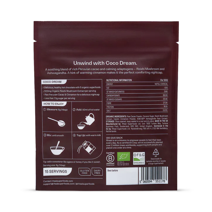 Rheal Organic Coco Dream Functional Cacao Blend 90g, additional product view 2