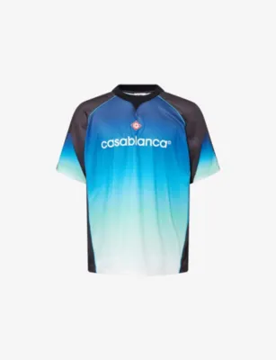 CASABLANCA Gradient Football Mesh T-Shirt in BLUE – Mens | Tops & t-shirts | T-Shirts | Printed T-Shirts