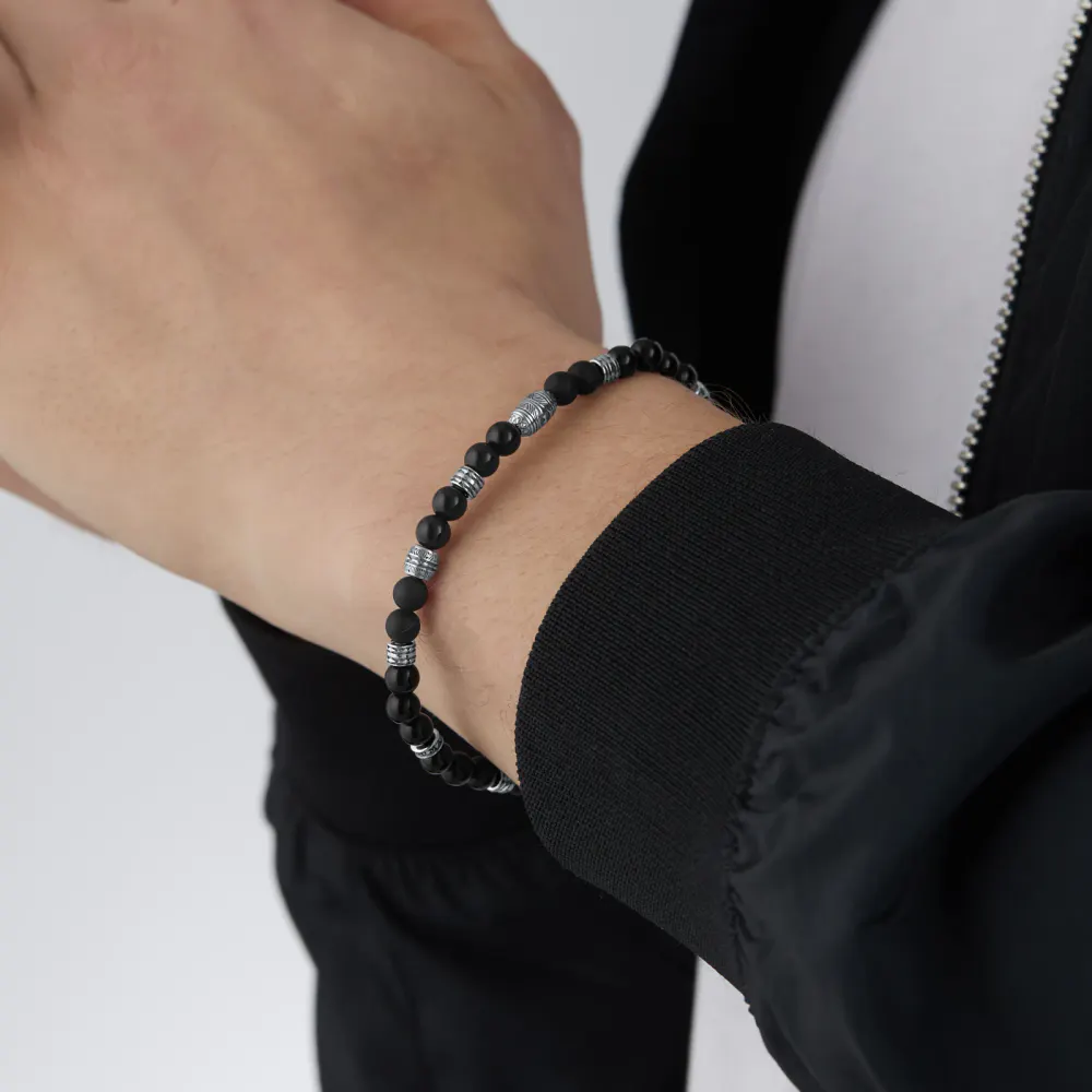 Thomas Sabo Mens Dark Obsidian Bead 19cm Bracelet detail 2