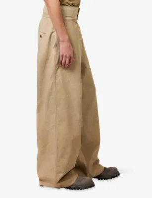 UMA WANG Paulo Wide-Leg Woven Trousers in TAN, additional product view 3