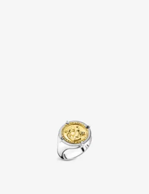 THOMAS SABO Faith, Love, Hope 18ct yellow-gold plated sterling-silver signet ring - U