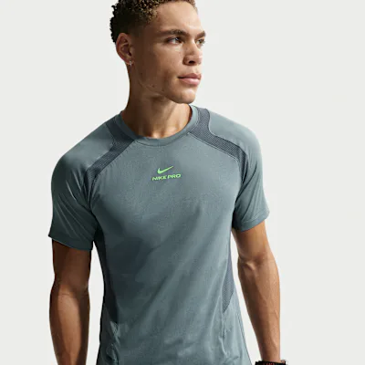 Nike Pro Training Men's Dri-FIT ADV Short-Sleeve Top - Mineral Slate/Faded Spruce/Green Strike
