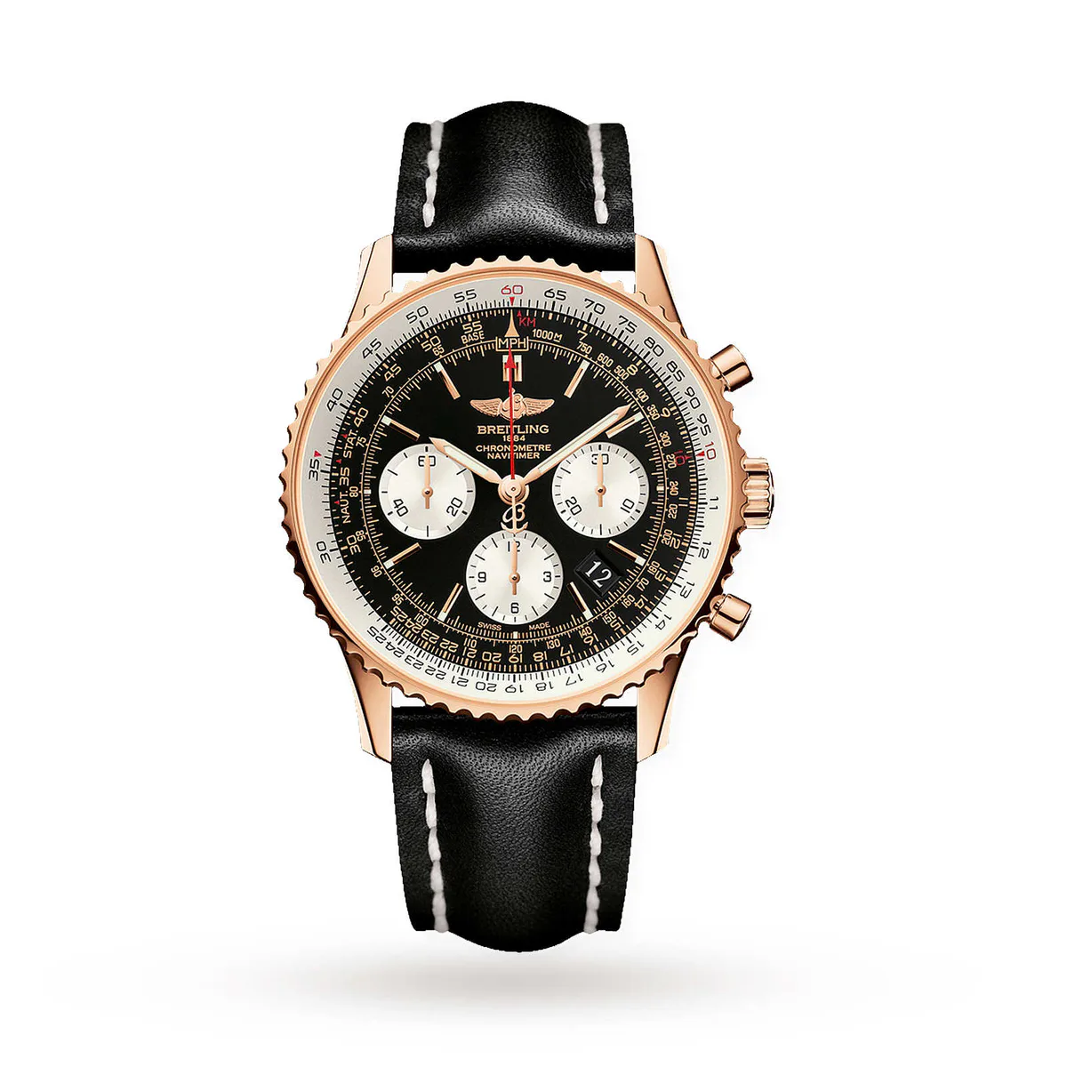 Breitling Navitimer Automatic 18ct Red Gold Leather Strap 43mm Mens Watch