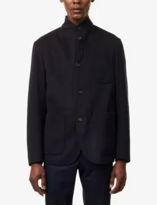 CORNELIANI Patch-Pocket Button-Up Wool Jacket in NAVY, additional product view 3