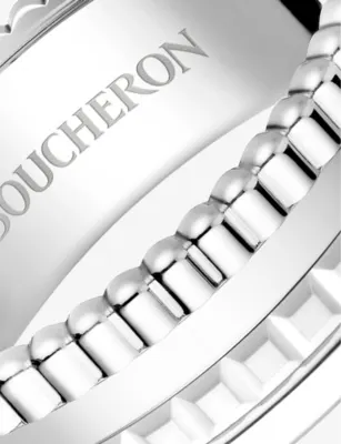 BOUCHERON Quatre Double White Edition small 18ct white-gold, white hyceram and 0.26ct round-brilliant cut diamond ring - L detail 2