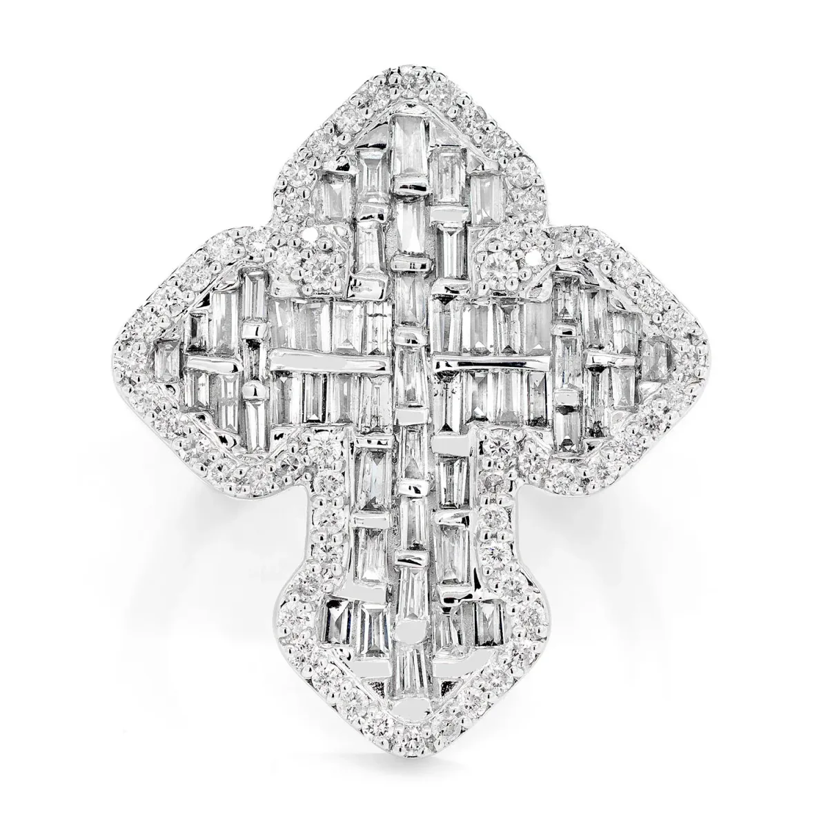 For Him Baguette and Round Border Cross Diamond Signet Ring in White Gold / Lab Grown Diamond – Ring